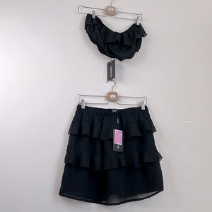 Black ruffle chiffon skirt and tube top set PLT size 10